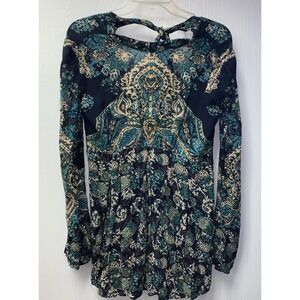 Free People Lady Luck Tunic Top Size XS Paisley Bell Sleeve Cottagecore Boho